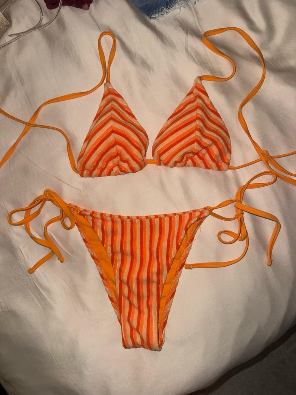 Orange Striped Tie-Side Bikini Set